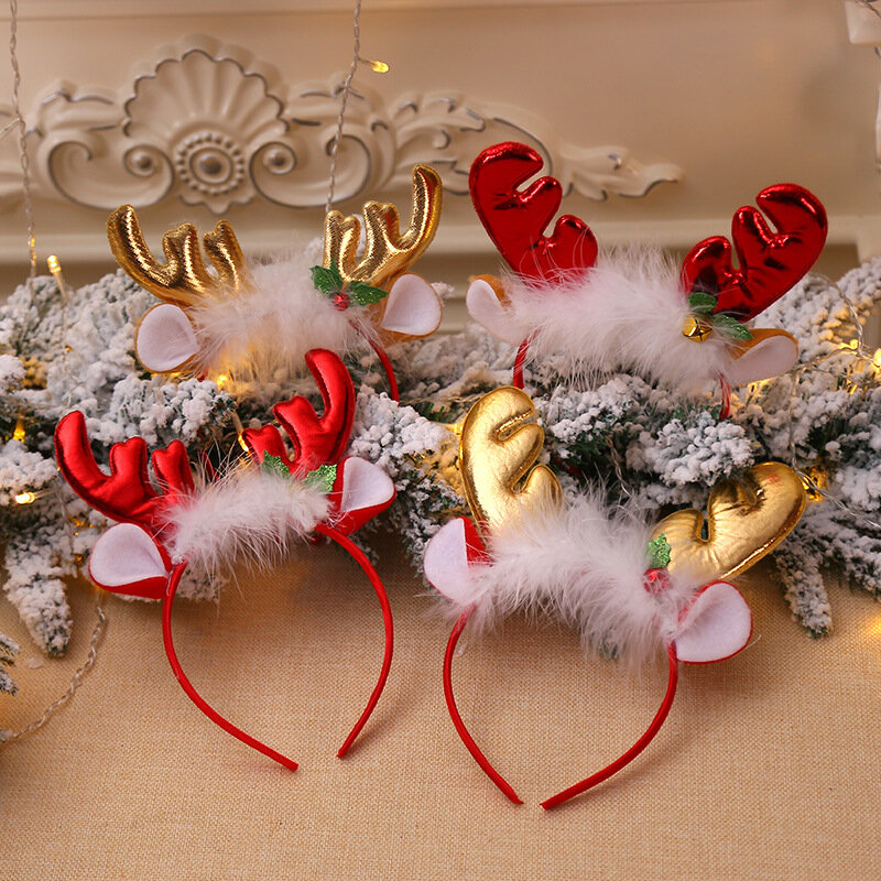 Creative Christmas Hair Accessories Plush Antler Bells Headgear Head Buckle Headband Hairband Children'S Adult Party Decorations
