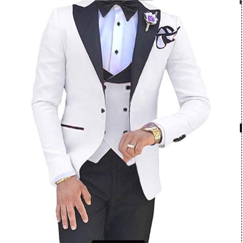 Custom Made 3-Piece ternos para homens, Groom Groomsmen Smoking, terno de casamento, Terno, jaqueta, calças, colete, 2023