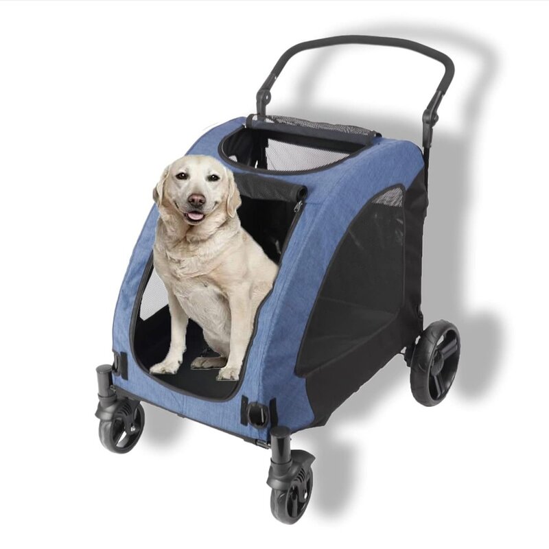 Pet Cart Ventilation Foldable Dog Cart 25 x 31 "Dog Cart with 4 rubber wheels and adjustable handle zipper entrance