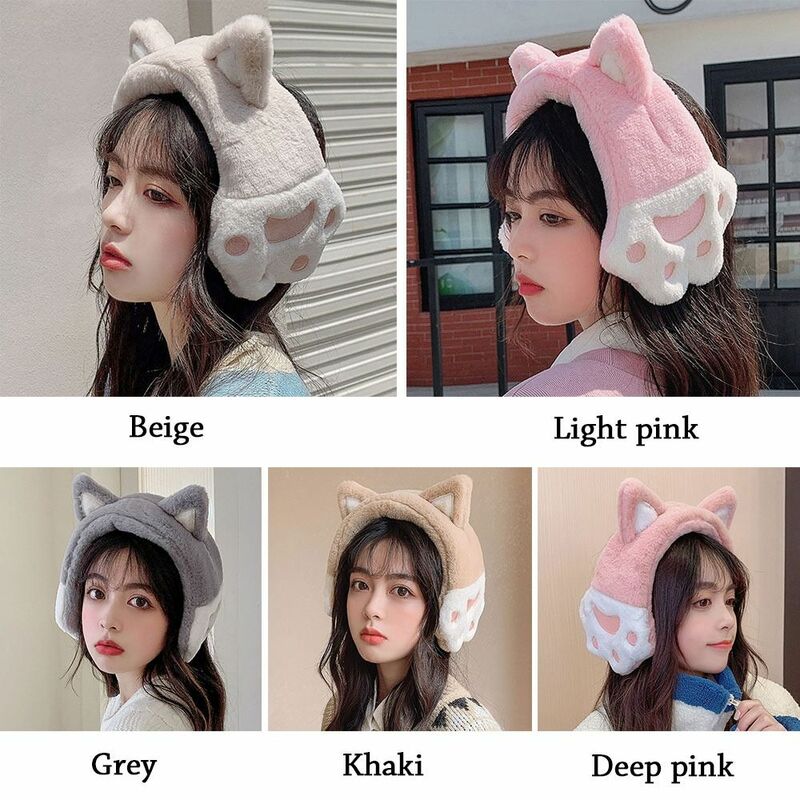 Cute Cat Women Fuzzy Earmuffs Winter Warm Plush Earmuffs Kawaii Ears Thick Headband Outdoor Earmuffs