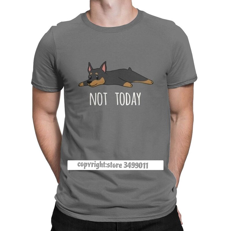 T-shirt col rond homme, humoristique, pas aujourd'hui, chien Pinscher l'inventaire, en pur coton