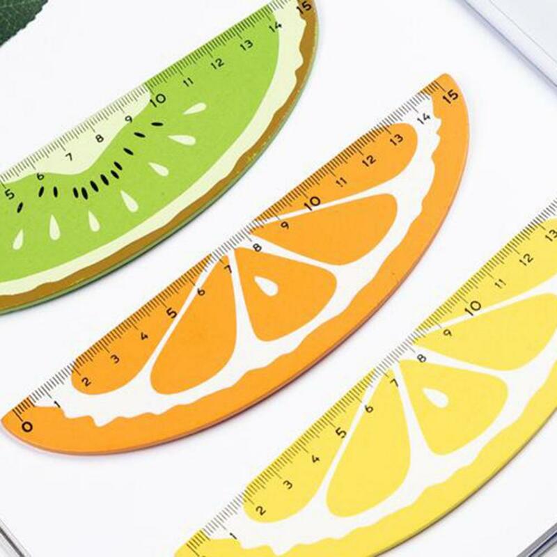 Penggaris lurus alat tulis siswa penggaris plastik semangka oranye Lemon Kiwi lucu