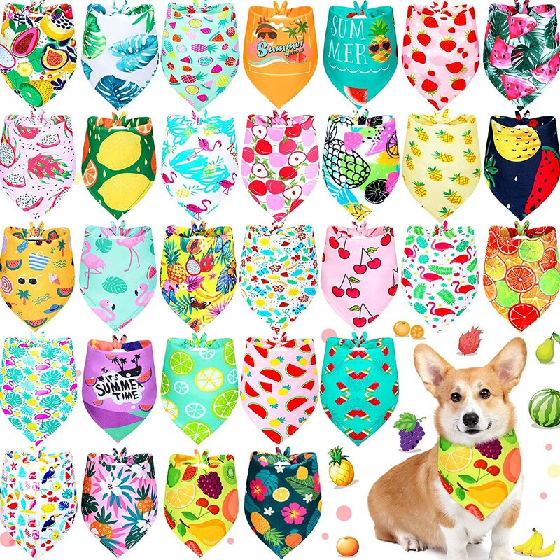 Bandanas d'été en Polyester pour chiens, 50 pièces, motifs de fleurs, en forme de Triangle, fruits, pour petits, moyens et grands animaux de compagnie