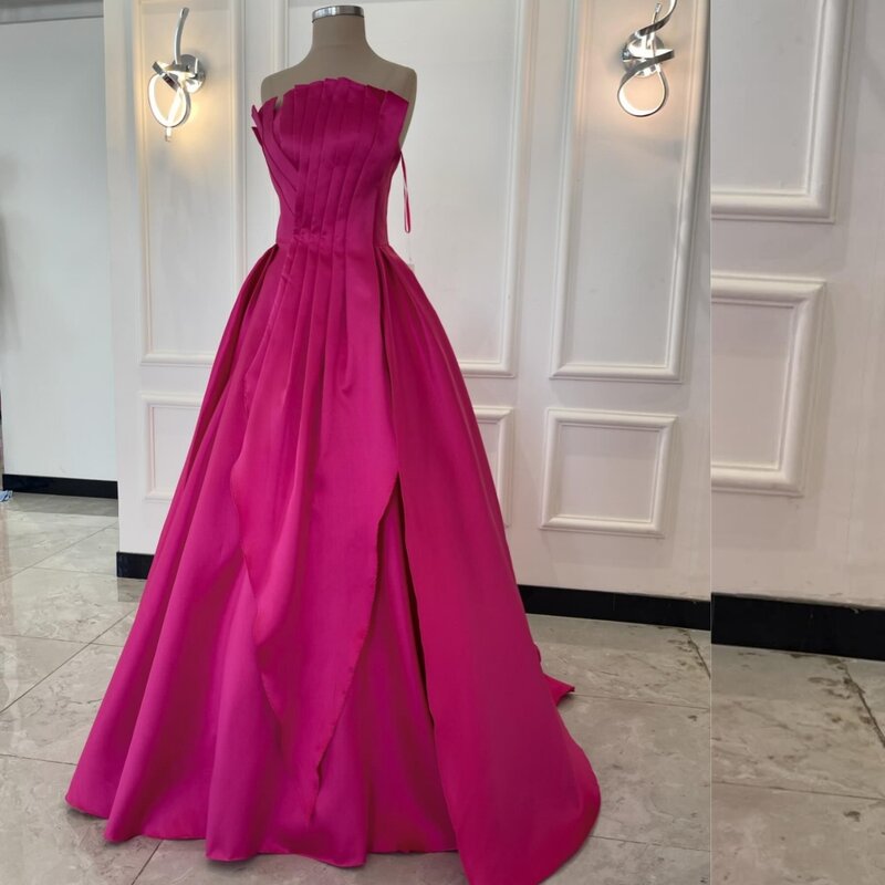 Gaun pesta Prom gaun pesta koktail terbungkus Satin gaun pesta tanpa tali gaun acara Bespoke gaun panjang Arab Saudi