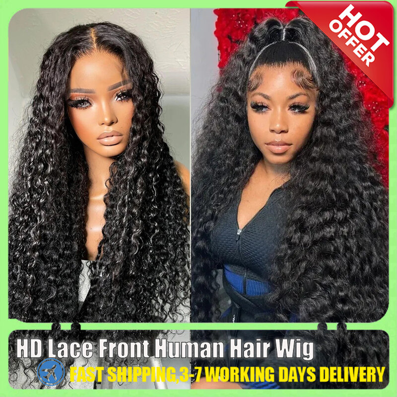 Hd 13x6 Water Wave Ready to Wear Human Hair Wigs 32 34 36Inch Loose Deep Wave Lace Front Wig Curly  Glueless Wig For Black Women