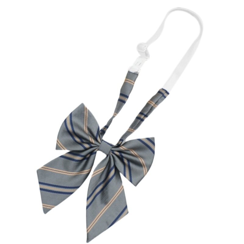 Gray Striped Neck Tie Bowknot Korean Japanese JK Bowtie Neckwear School Student Uniform Pre-Tied Adjustable Necktie