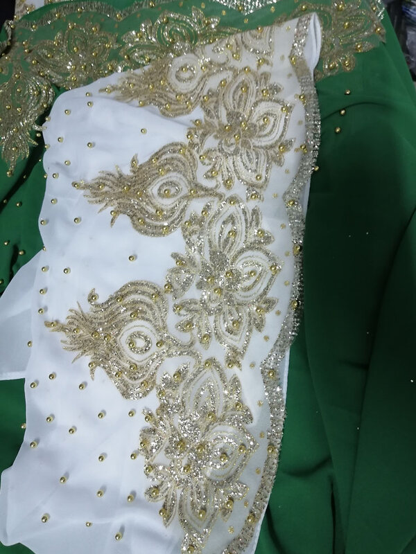 มุสลิมชีฟองผ้าพันคอ Turban Gold Glitters ลูกปัด Hijab สำหรับผู้หญิงรอมฎอน Foulard Musulmane Pour Femme ผ้าพันคอยาว