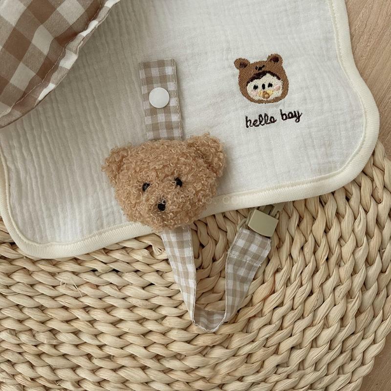 Attache-sucette en coton à carreaux ours mignon, Clip chaîne pour bébé, anneau dentition, porte-sucette, bricolage, sangle