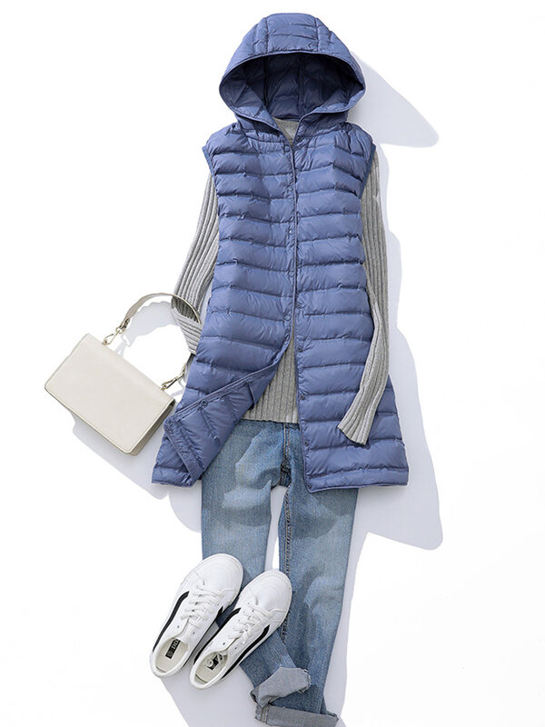 Gilet invernale in piumino d'anatra donna giacche lunghe con cappuccio Ultra leggere e sottili gilet Slim Casual Basic parka Solid Warm woman jacket 2022