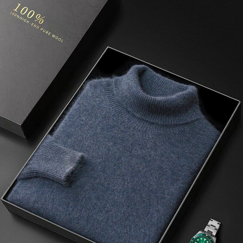 Thick Wool Knitted Pullover Mens High Quality Solid Fashion Classics Turtleneck Male Loose Warm Knitting Business Sweater Winter