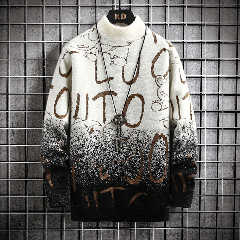 Мужской кашемировый свитер с высоким воротником, Теплый Толстый Пуловер с надписью, в стиле Харадзюку, осень 2024