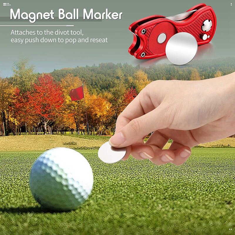 Aço inoxidável Golf Repair Tool, Dobrável Golf Putting Tool, Up Button Tool, Golf Ball Marker, 4 pcs