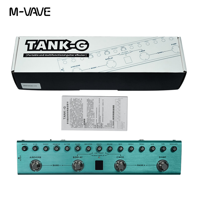M-vave 탱크-G 기타 멀티 이펙트 페달, 36 프리셋, 9 프리앰프 슬롯, 3 밴드 EQ,8 IR 캡 슬롯, 3 변조, 지연, 리버브 효과