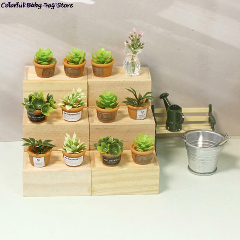Mini plantas redondas de plástico, casa de muñecas en miniatura, planta verde en maceta, decoración de muebles, 1:12