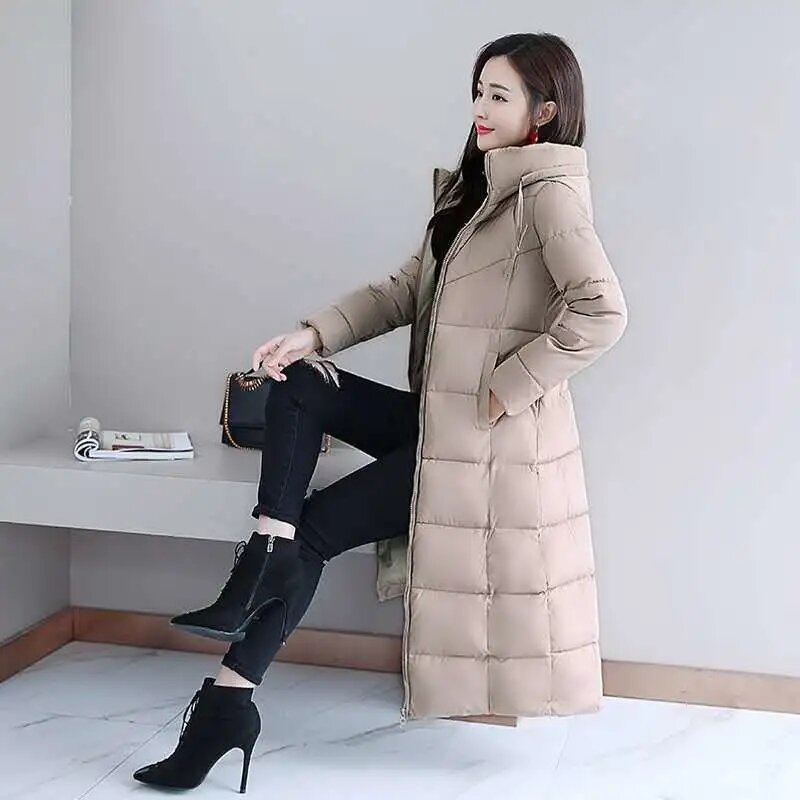 2023 Long Straight Winter Coat Women Casual Down Jackets Slim Remove Hooded Parka Oversize Fashion Outwear Plus Size 5XL WT 1 Kg