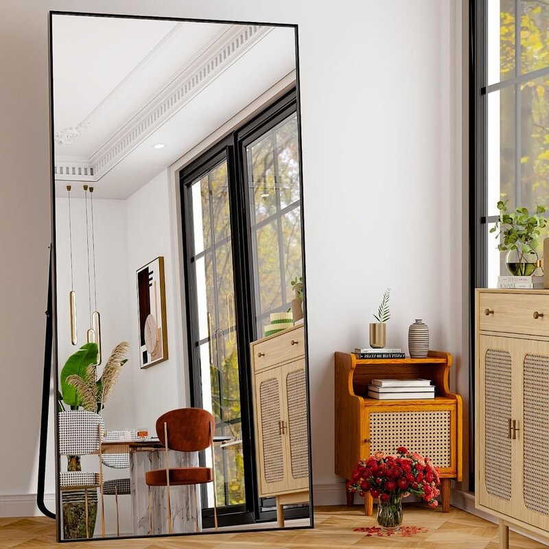 Зеркало в полную длину, прямоугольное зеркало 71 х31 дюйма, с подвеской или наклоном, из алюминиевого сплава, тонкая рамка, для пола в спальне
