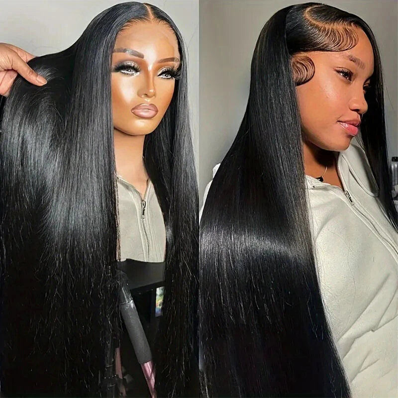 Perruque Lace Front Wig Remy Brésilienne Naturelle, Cheveux Lisses, 13x6, 13x4, Pre-Plucked, 30 Pouces, pour Femme