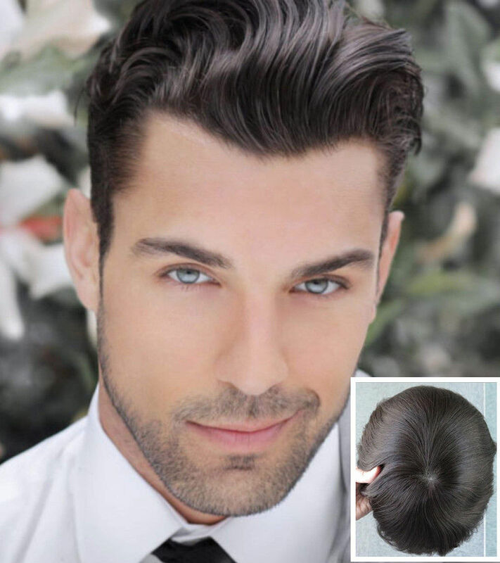 Tupé de cabello humano para hombres, Mono encaje con NPU, reemplazo de cabello liso transpirable, sistemas de prótesis de cabello para hombres, piezas duraderas