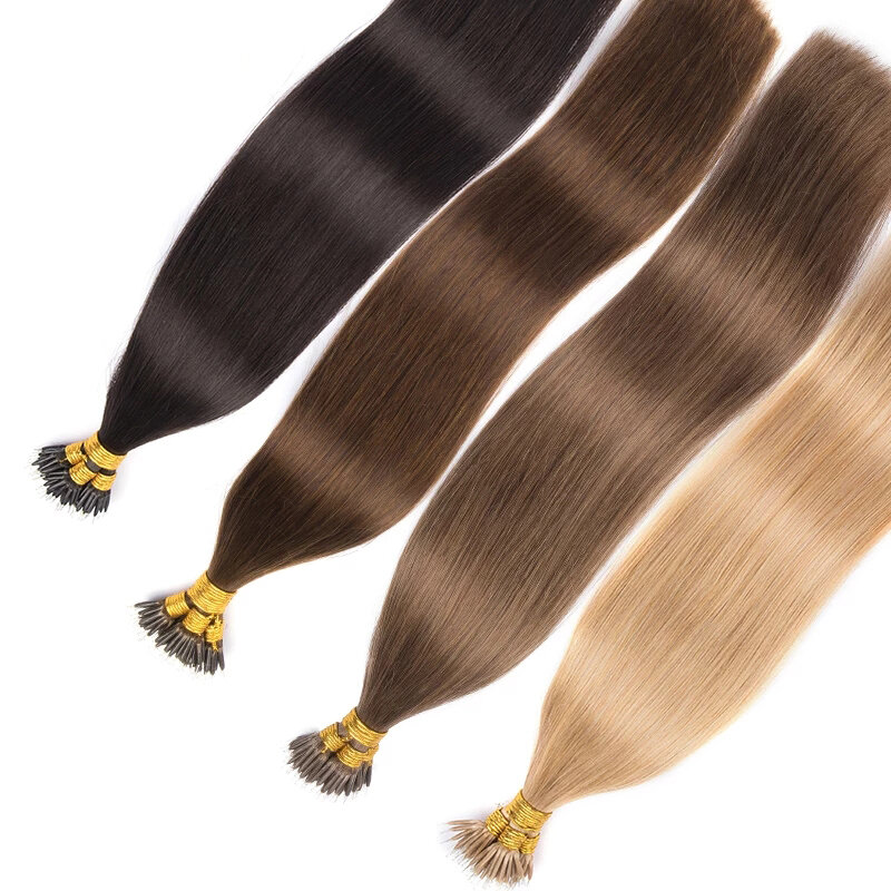 マイクロビーズのヘアエクステンション,100% 人の髪の毛,メイクアップ,ナノ,ナチュラルカラー