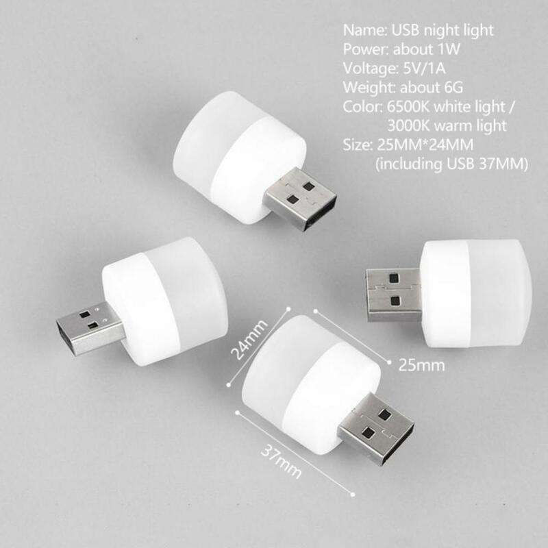 Mini portátil USB recarregável LED Night Light, Book Lamp, Carregamento do banco de potência, Small Round Reading Desk Lights