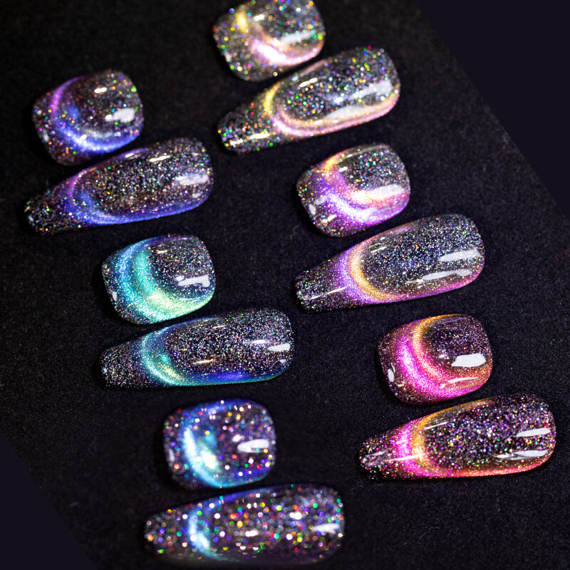 BOZLIN 7.5ml Double Light Reflective Magnetic Gel Sparkling Rainbow Soak Off Semi Permanent Nail Art Disco Flashing Cat Eye Gel
