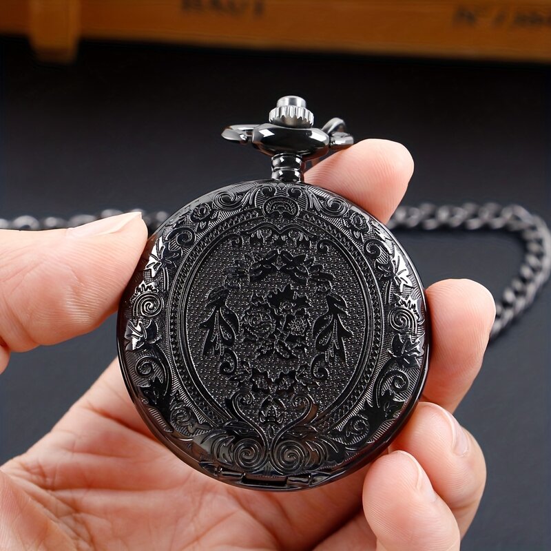 Klassische geschnitzte l48 Clam shell Taschenuhr, Retro Halskette Uhr für Männer und Frauen, hängende Taschenuhr Geschenk