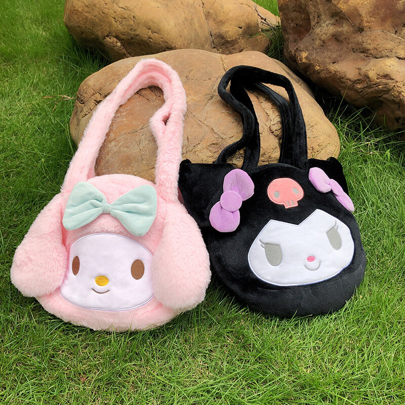 Sanrio Melody-Mochila De felpa de Hello Kitty para niños y niñas, de hombro de Cinnamoroll morral, bolso de peluche suave, Kuromi
