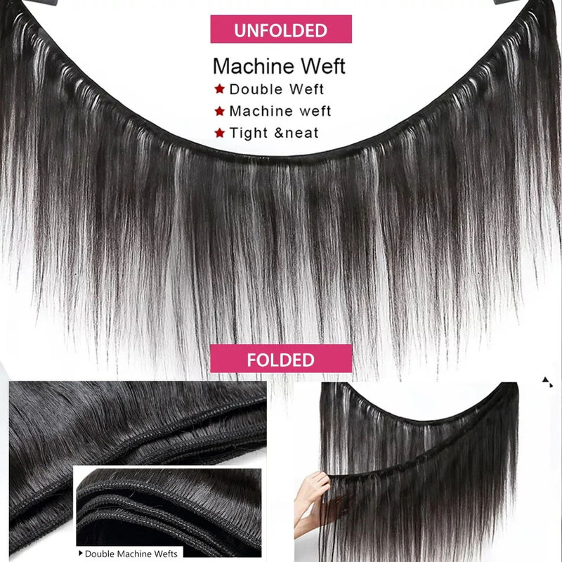 Pacotes retos de cabelo humano para mulheres, 13x4 HD Lace Frontal com extensões, tecido brasileiro, 3 pacotes com fechamento