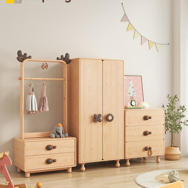 Armário de madeira maciça infantil, armário de armazenamento, apartamento pequeno, cervos florestais, meninas