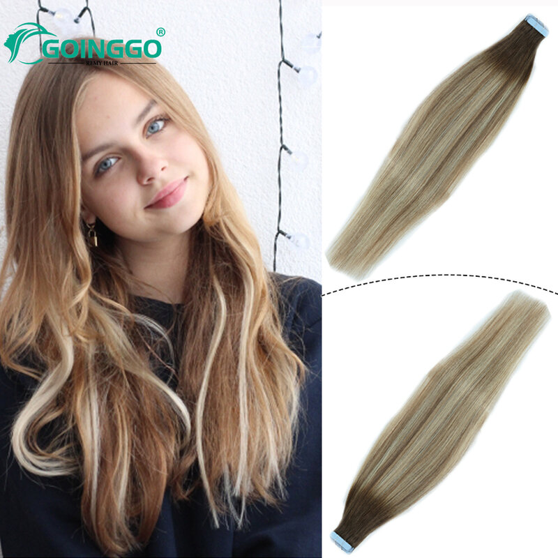 Straight Tape In Hair Extension Human Hair 20Pcs/Pack European Hair Extensions Keratin Capsule Blonde Highlight Color 12-26Inch