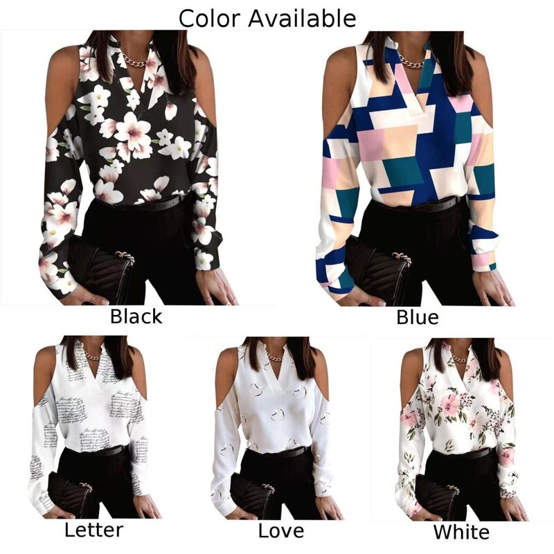 Chemises à manches longues en polyester pour femmes, non strech off initié, régulier, imprimé, confortable, printemps