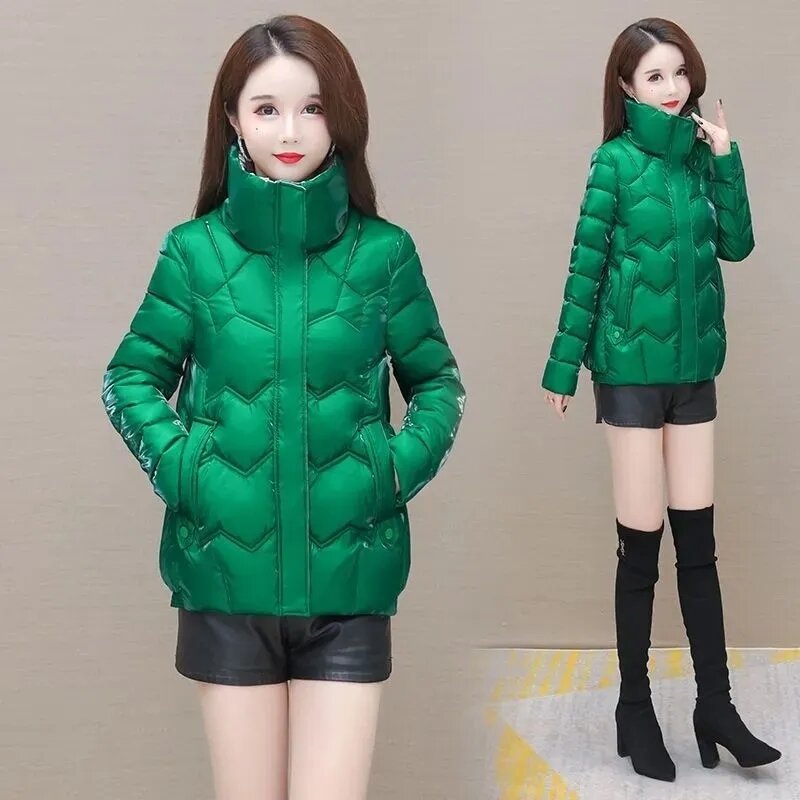 Jaqueta casual de algodão justa feminina, casacos de parkas de inverno, curto, gola alta, casaco quente feminino, novo, 2023