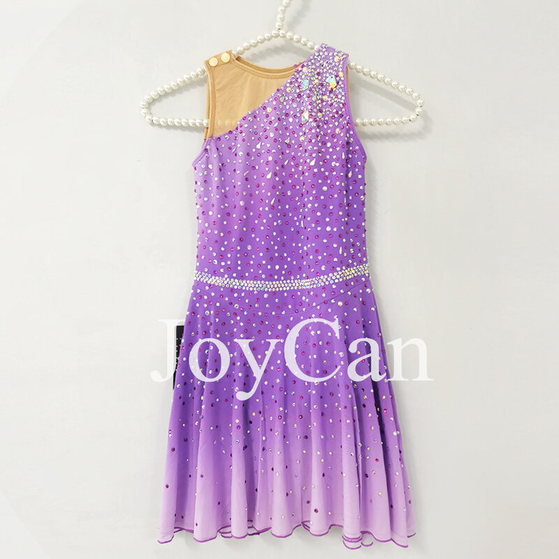 JoyCan-فستان التزلج على الجليد للفتيات ، دنة بنفسجية ، شبكة مطاطية ، ملابس الرقص المنافسة ، حسب الطلب