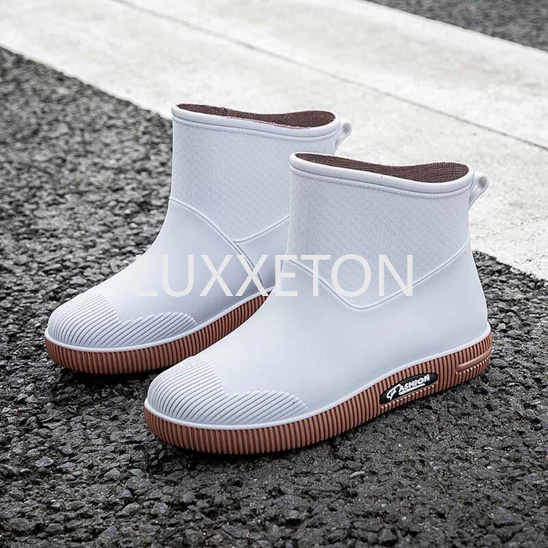 Botas de chuva para mulheres Sapatos de borracha de tornozelo Galochas impermeáveis, Segurança do Trabalho, Calçado de Jardim, Calçado de Pesca