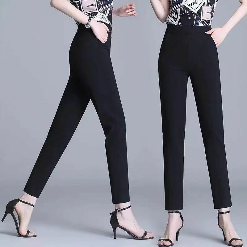 Брюки-карандаш женские с карманами, высокие повседневные брюки с эластичным поясом, черные, белые, для весны и лета