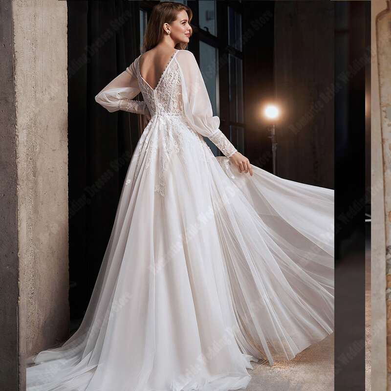 Długie rękawy tiulowe damskie sukienki dla formalne okazje suknie na bal maturalny długość mopowania księżniczki przyjęcie zaręczynowe Vestidos De Novias