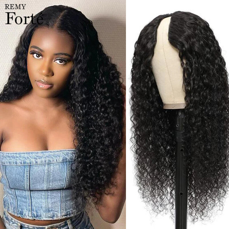 Deep Curly V Part Wig Human Hair Cheap Water Wave U Part Wig Human Hair 180% Density Cheap Full Machine Made Wigs For Women