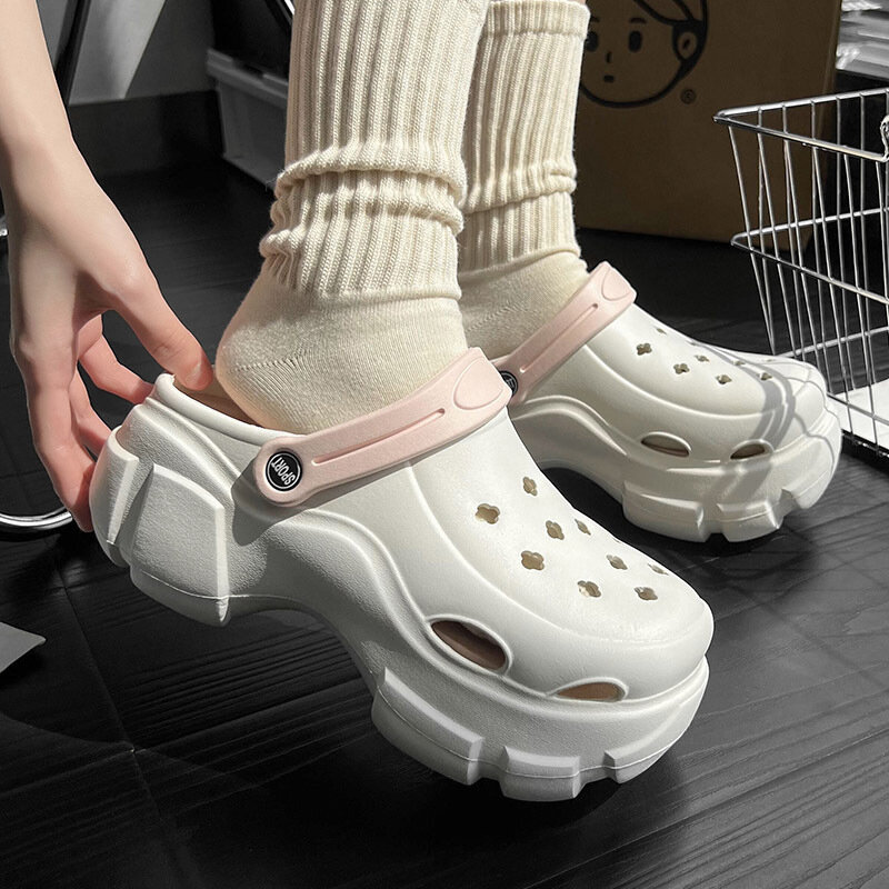 Zapatos de tacón alto y grueso de 7CM, sandalias antideslizantes de EVA con plataforma para el hogar y la playa, para verano, 2024