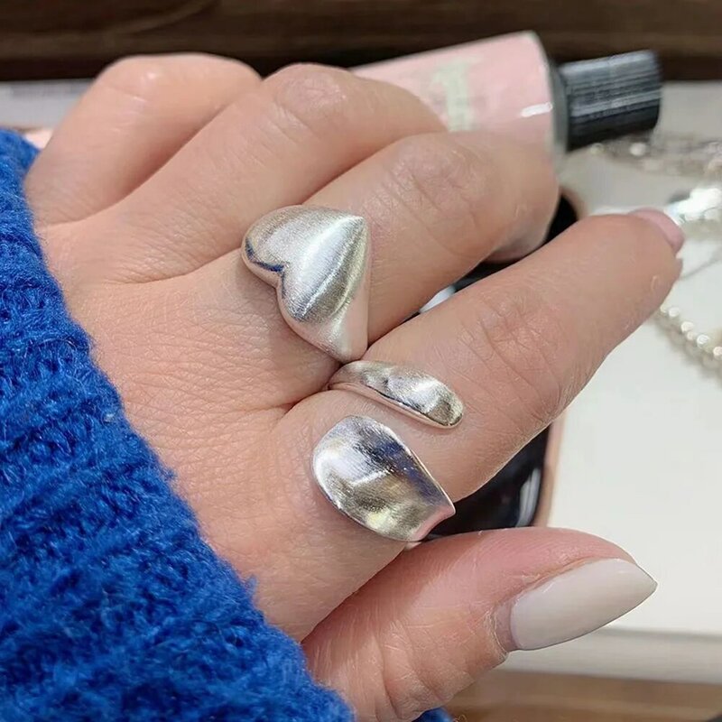 925 Sterling Zilver Geometrische Hart Shinning Ringen Voor Vrouwen Eenvoudige Koreaanse Mode Open Verstelbare Handgemaakte Ring Paar Geschenken