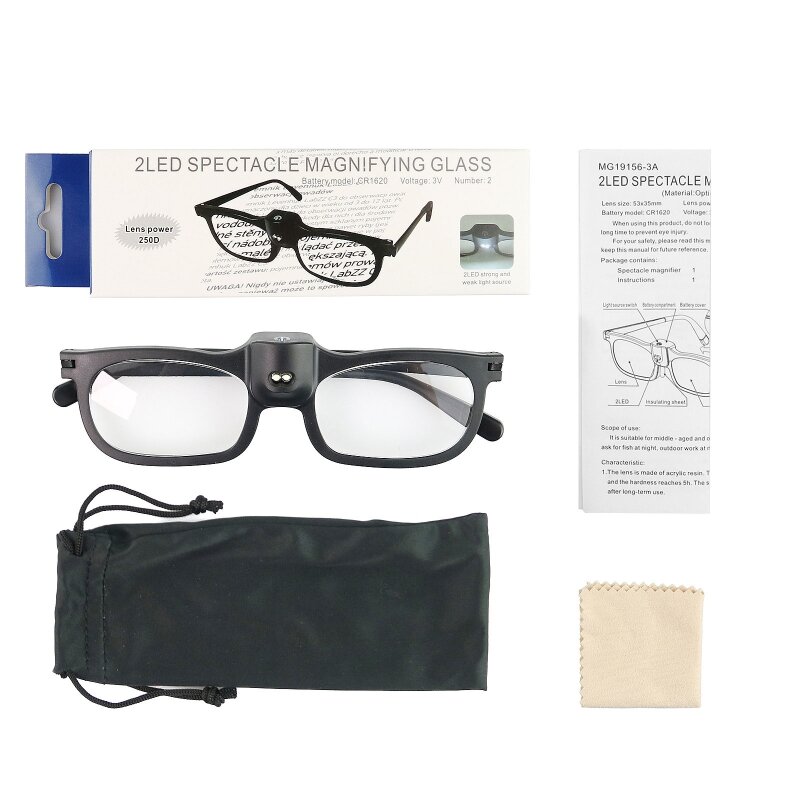 Gafas de aumento portátiles para gafas de lupa de cabeza con 2 luces LED para Hob Dropship