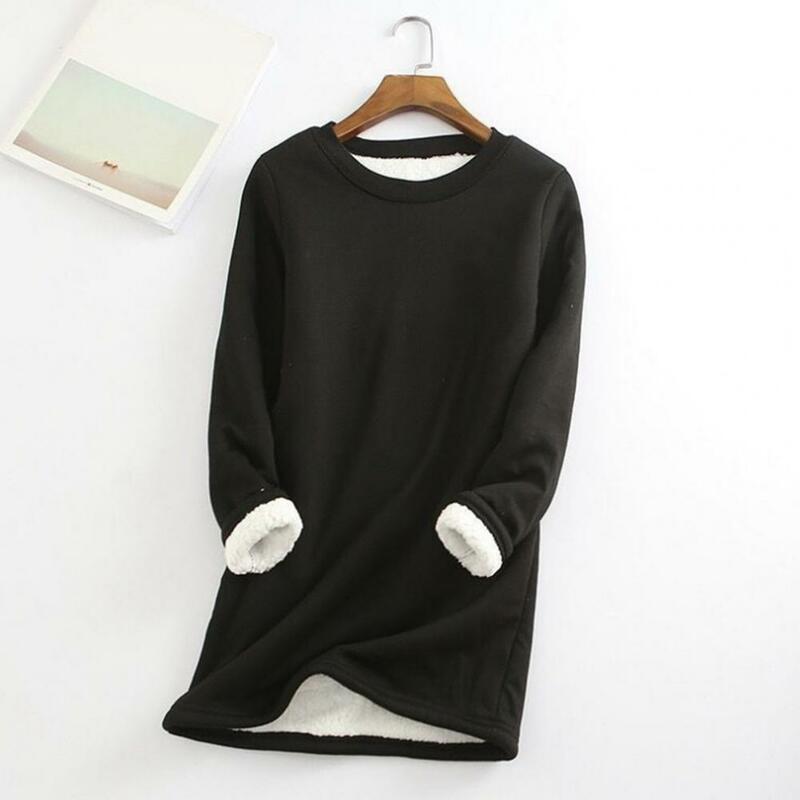 O-Neck Slim Fit Bottoming Shirt Fall Winter Bottoming Blouse Fleece Lining Pure Color Thermal Top Undershirt Daily Clothing