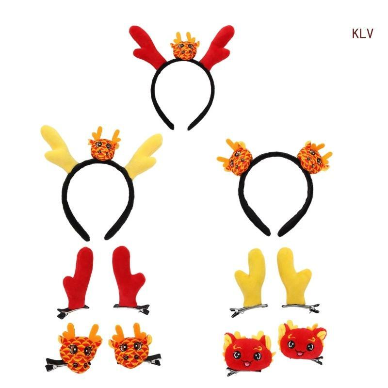 Chinese Dragon Headband Plush Loong Horn Hairhoop Costume Accessories Plush Dragon Hair Clip for Chinese New Year