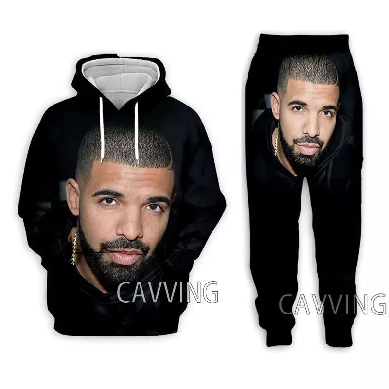Sudadera con capucha y pantalones para hombre y mujer, conjunto de dos piezas con estampado 3D de rapero Drake, J02
