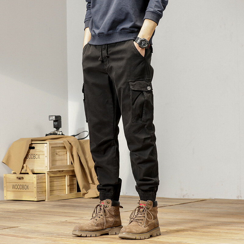 Jesień/zima Retro spodnie typu Casual kilka kieszeni spodnie Cargo mężczyzn nosi odporne spodnie Outdoor Casual bawełniane spodnie męskie