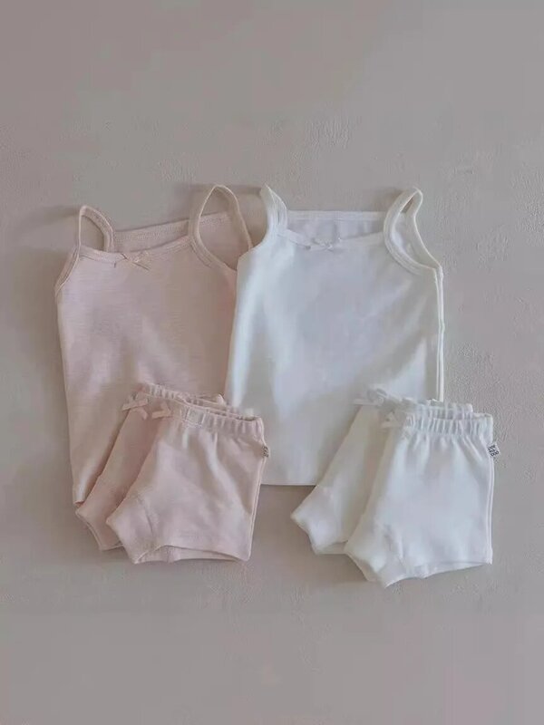 2024 lato nowy zestaw ubrania bez rękawów niemowlęcy chłopiec dziewczynka solidna kamizelka na ramiączkach + szorty 2 szt. Bawełniana strój codzienny dla malucha