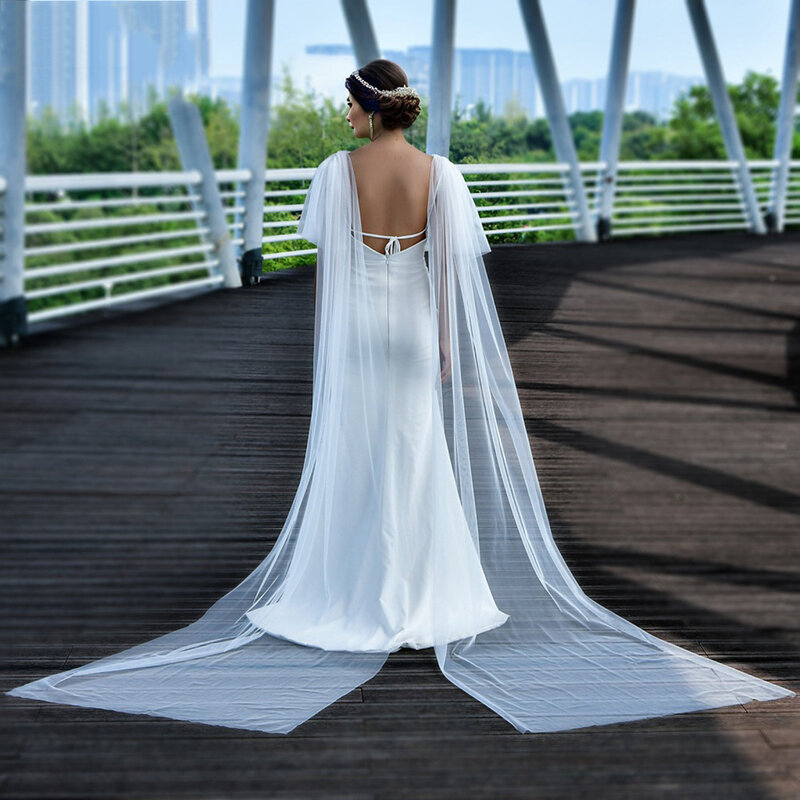 BL4009 Versatile wedding long shawl, white long tail bridal veil