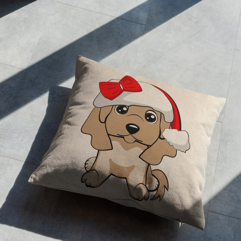 45*45 Sarung Bantal Natal Anjing Sarung Bantal Linen Berkualitas Tinggi Dekorasi Natal Cocok untuk Sofa, Kursi, Kantor
