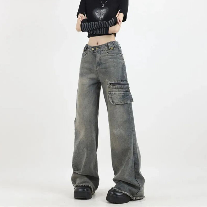 Onzichtbare Open Kruis Outdoor Sex Retro High Street Werkkleding Jeans Voor Dames Met Hoge Taille, Losse Pijpen En Wijde Pijpen