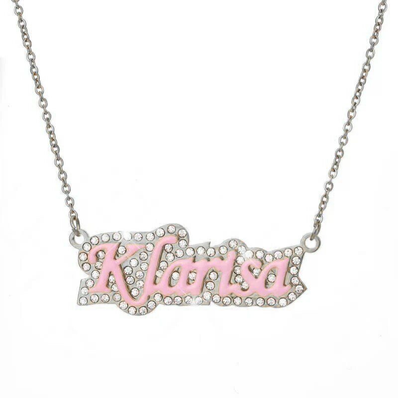 Uwin-collar con nombre de acero inoxidable, colgante esmaltado con diamantes de imitación, Color personalizado, rosa, blanco, azul, cadena, regalo