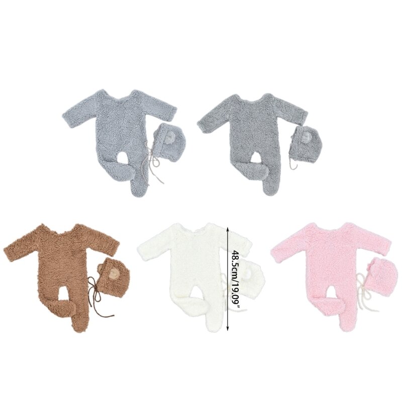 Baby Photography Props Suit Infant Bear Bonnet Long Sleeve Romper Newborn Photo Bodysuit Skin-Friendly Baby Photo Outfit